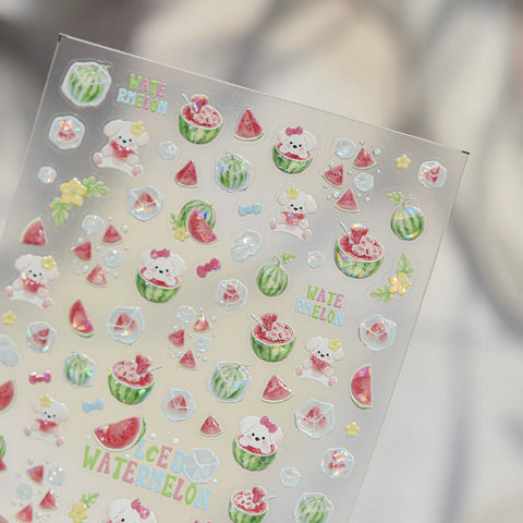 Puppy Watermelon Nail Stickers | Kawaii Fruit Nail Art Decals - image 5