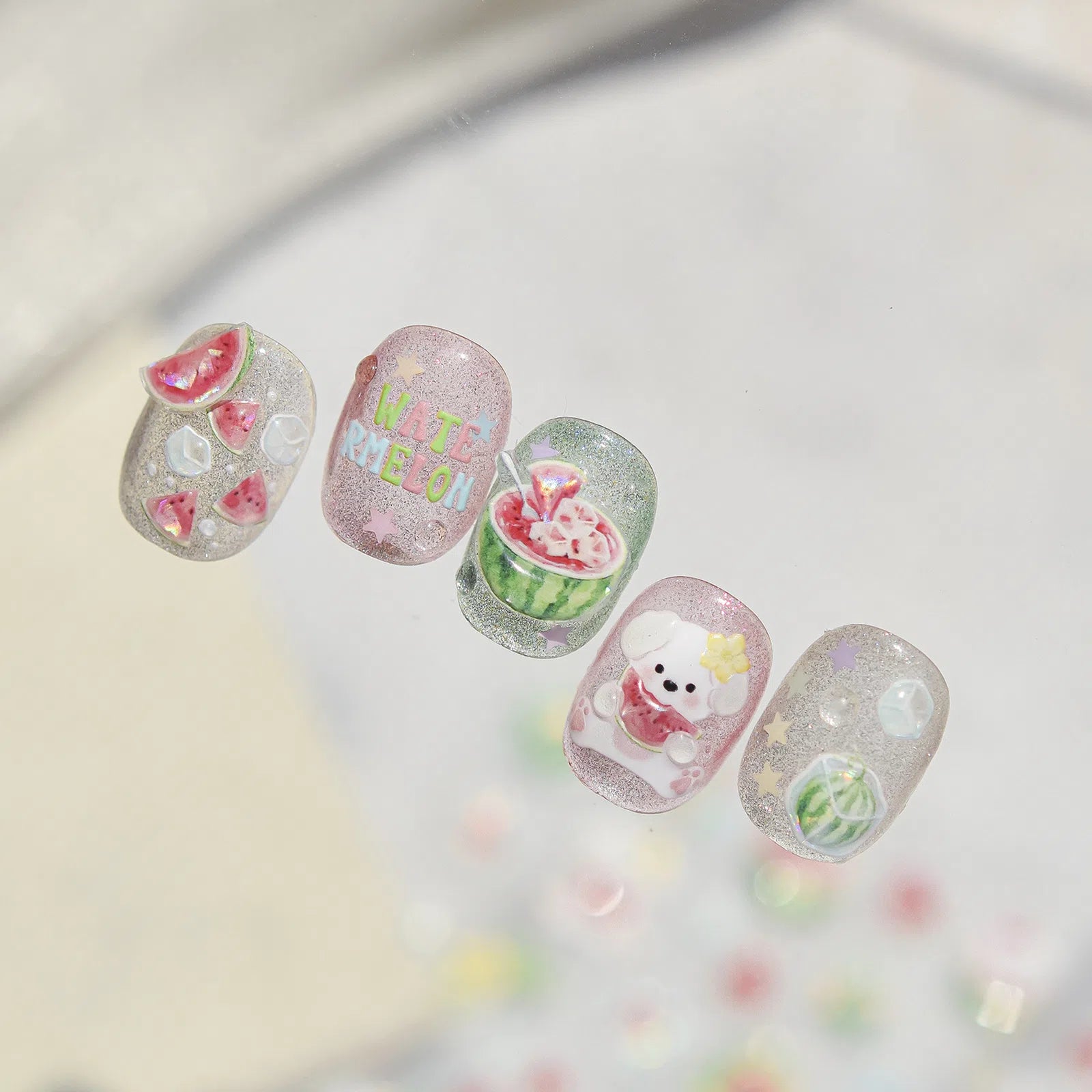 Puppy Watermelon Nail Stickers | Kawaii Fruit Nail Art Decals - image 6