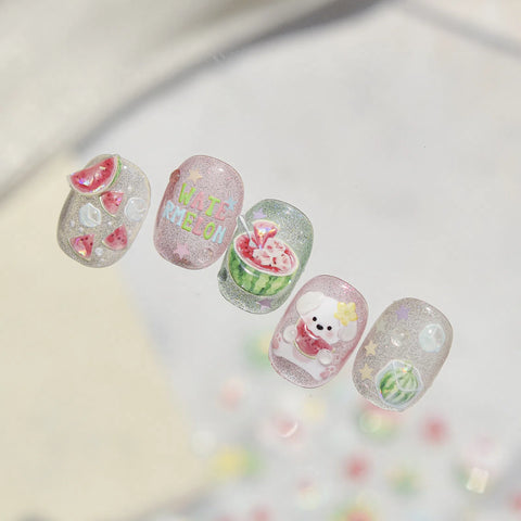 Puppy Watermelon Nail Stickers | Kawaii Fruit Nail Art Decals - image 6