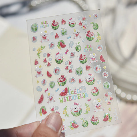 Puppy Watermelon Nail Stickers | Kawaii Fruit Nail Art Decals - to5978 variant image