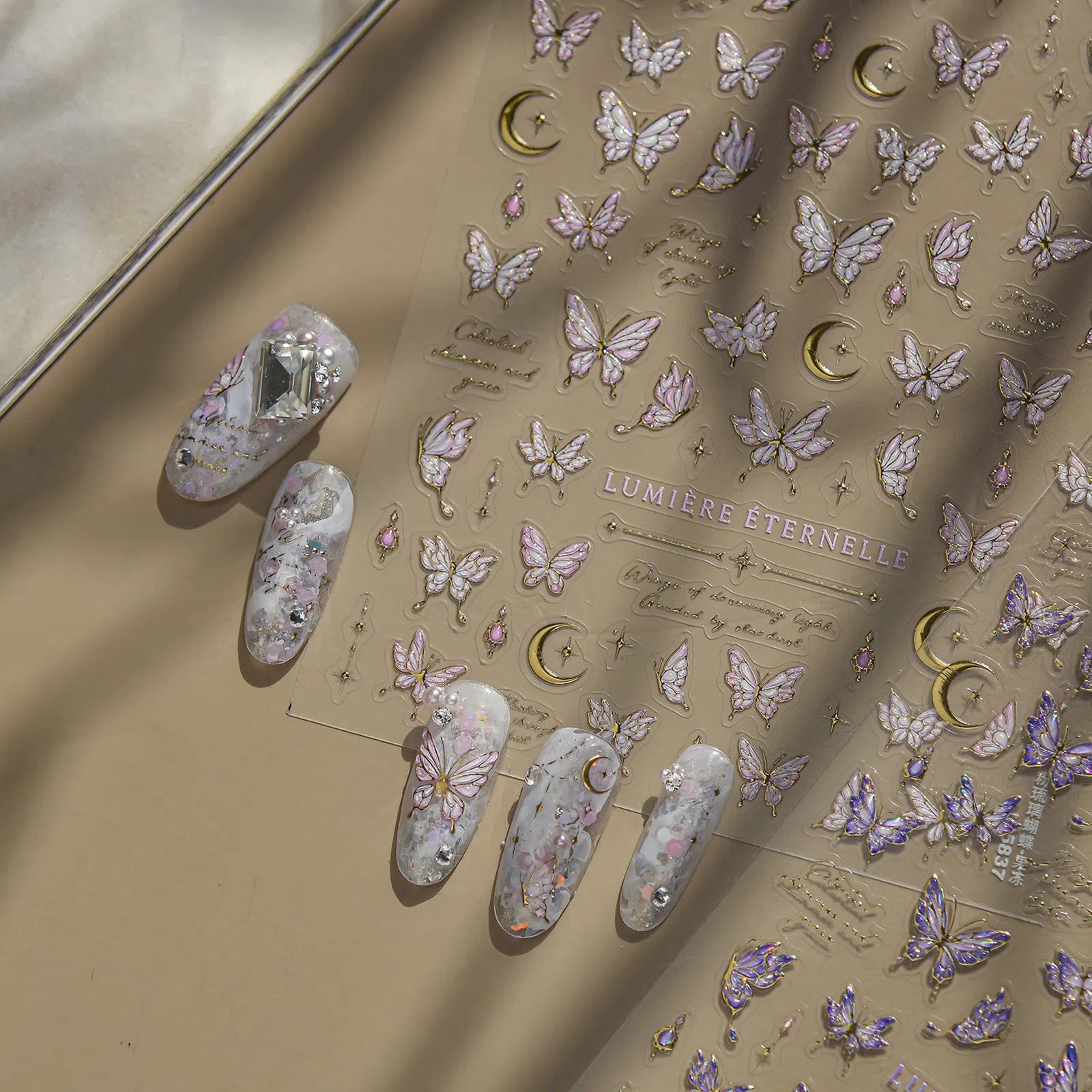 Purple Glass Butterfly Nail Stickers | Elegant Butterfly Nail Art Decals - image 2