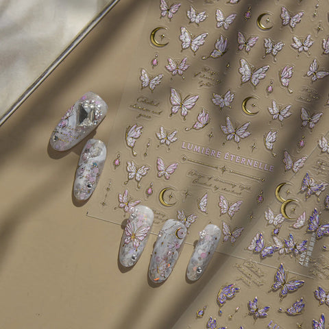 Purple Glass Butterfly Nail Stickers | Elegant Butterfly Nail Art Decals - image 2