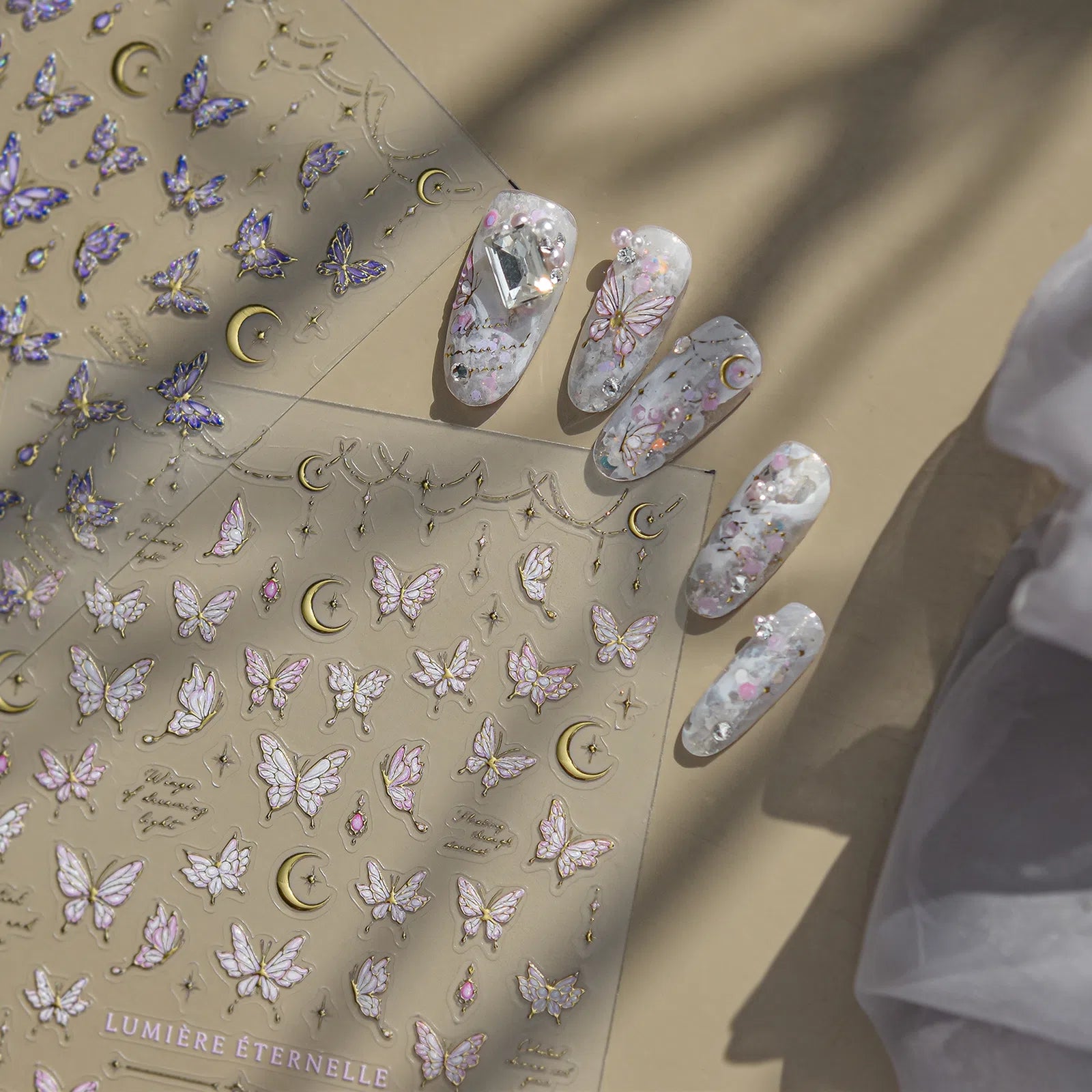 Purple Glass Butterfly Nail Stickers | Elegant Butterfly Nail Art Decals - image 3
