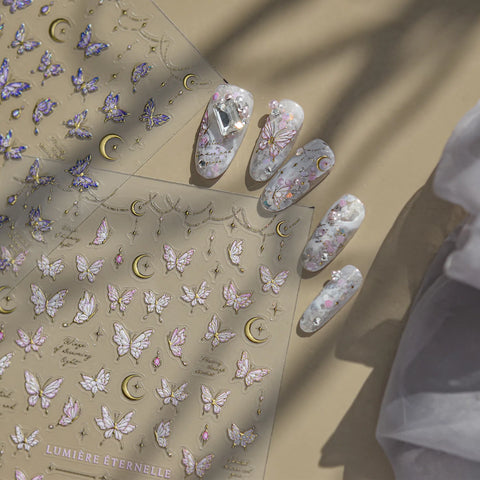 Purple Glass Butterfly Nail Stickers | Elegant Butterfly Nail Art Decals - image 3
