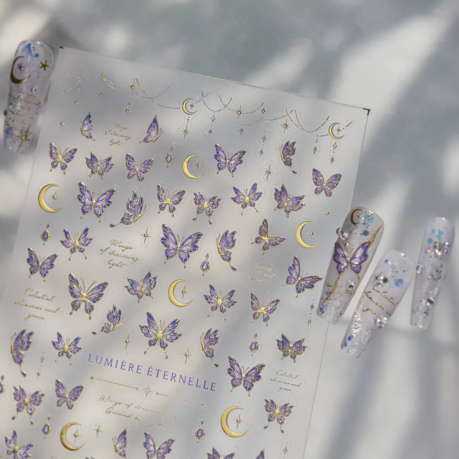 Purple Glass Butterfly Nail Stickers | Elegant Butterfly Nail Art Decals - image 5