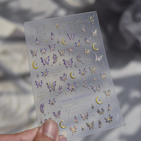 Purple Glass Butterfly Nail Stickers | Elegant Butterfly Nail Art Decals - to5836 variant image