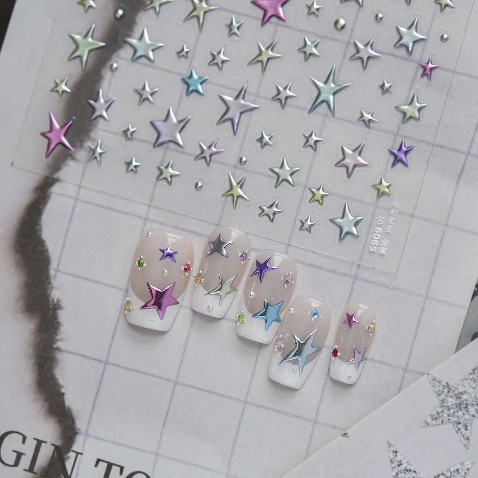 Rainbow Star Nail Stickers | Colorful Celestial Nail Art Decals - image 1