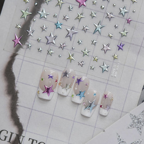 Rainbow Star Nail Stickers | Colorful Celestial Nail Art Decals - image 1