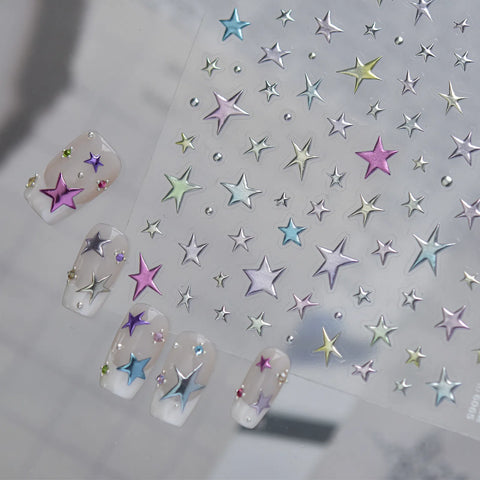 Rainbow Star Nail Stickers | Colorful Celestial Nail Art Decals - image 2