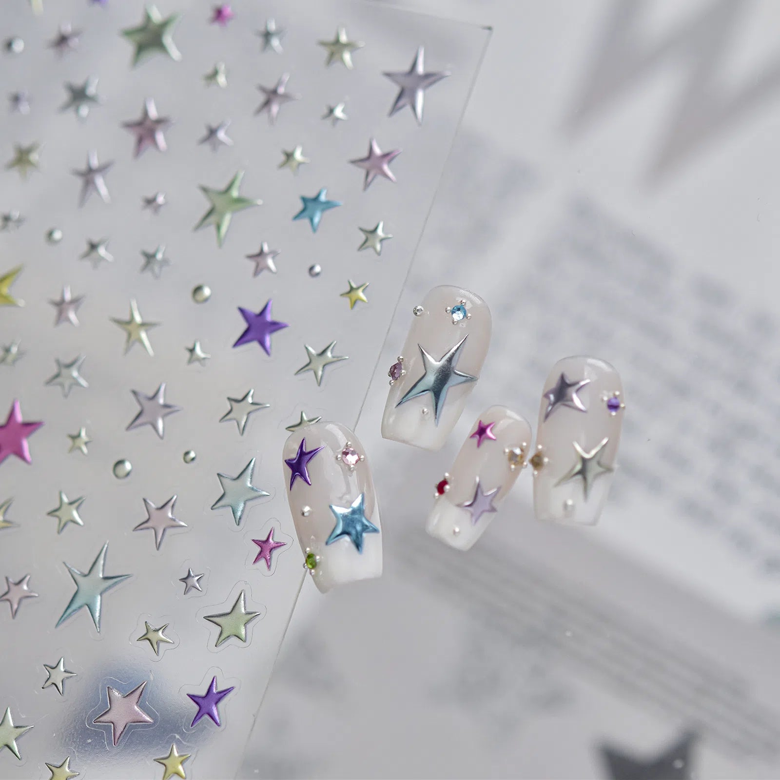 Rainbow Star Nail Stickers | Colorful Celestial Nail Art Decals - image 3