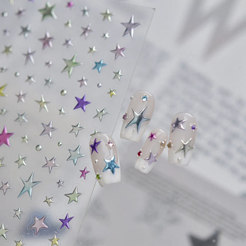 Rainbow Star Nail Stickers | Colorful Celestial Nail Art Decals - image 3