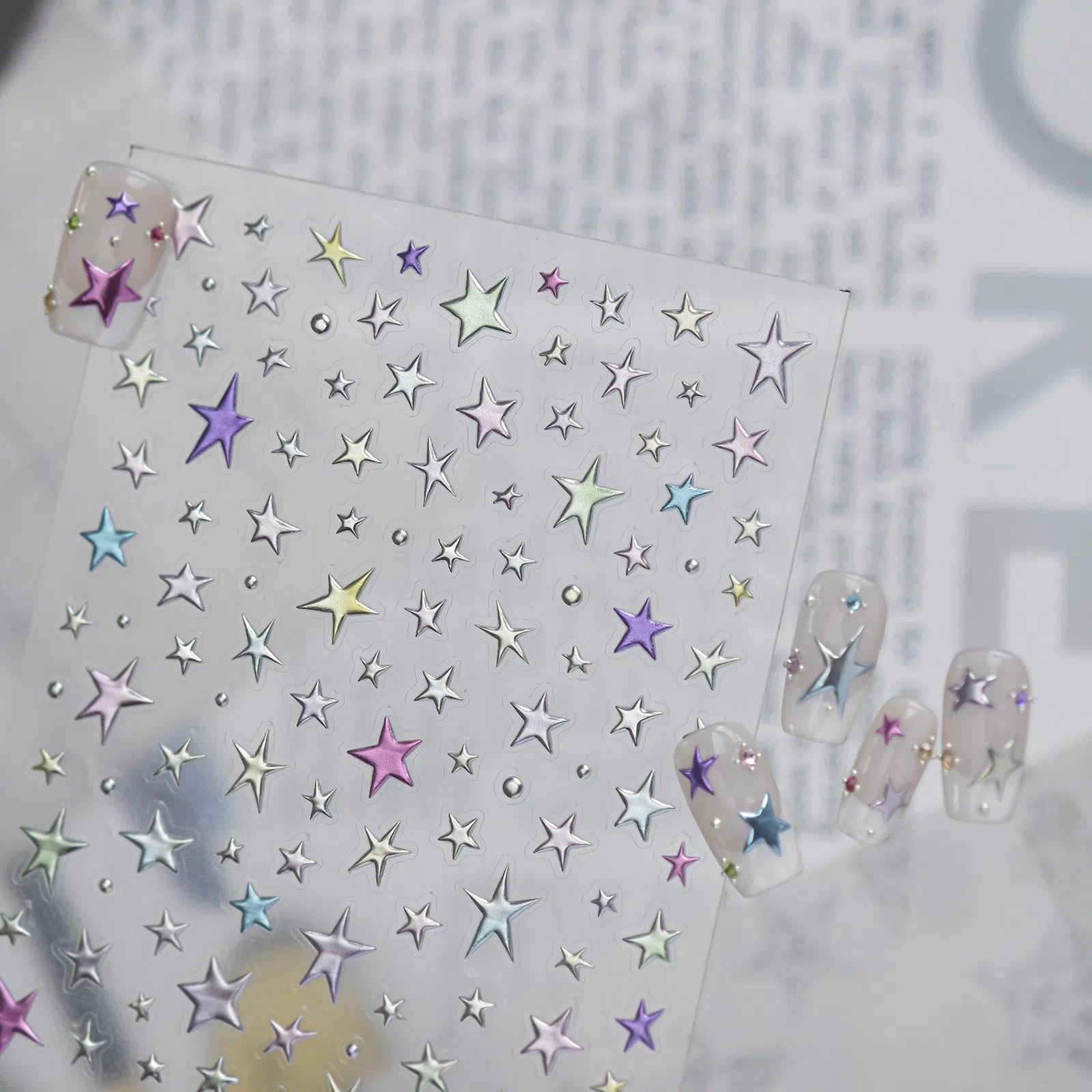 Rainbow Star Nail Stickers | Colorful Celestial Nail Art Decals - image 4