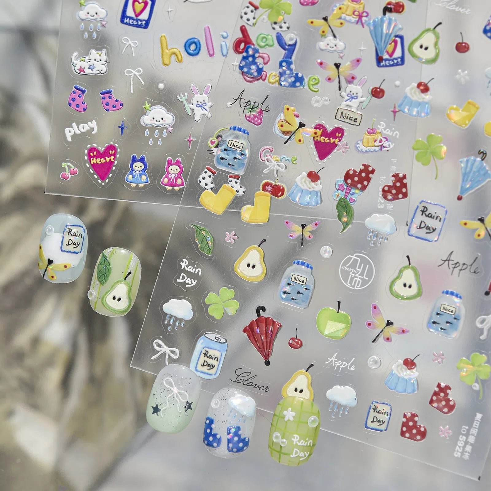 Rainy Cat Nail Stickers | Kawaii Doodle Nail Art Decals - image 2