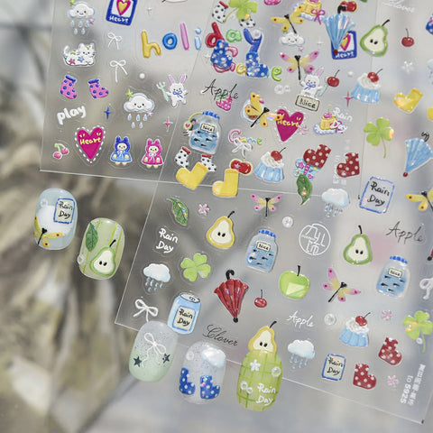 Rainy Cat Nail Stickers | Kawaii Doodle Nail Art Decals - image 2