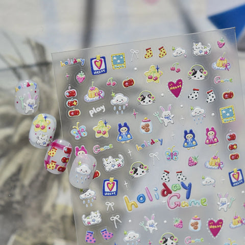 Rainy Cat Nail Stickers | Kawaii Doodle Nail Art Decals - image 3