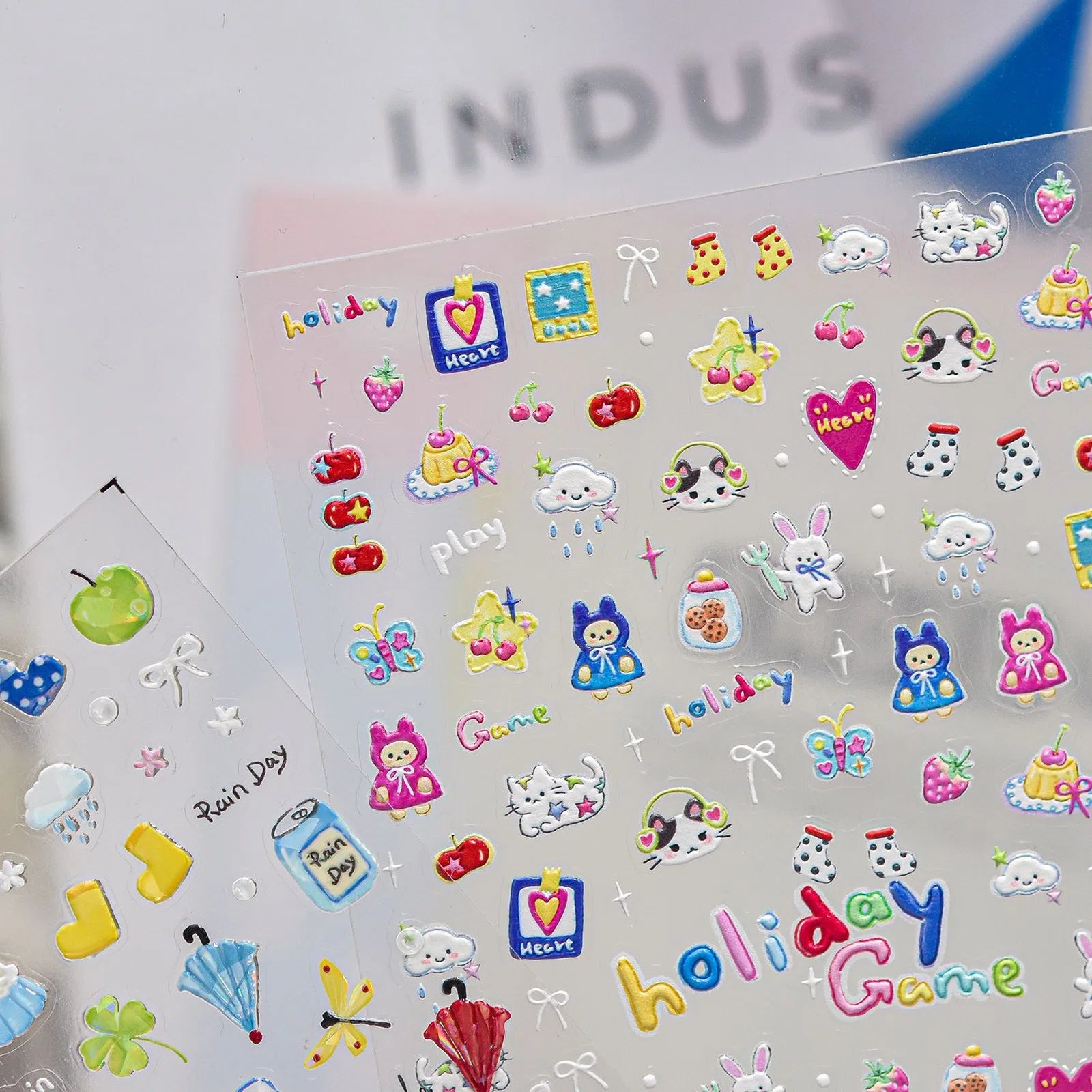 Rainy Cat Nail Stickers | Kawaii Doodle Nail Art Decals - image 4