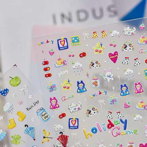 Rainy Cat Nail Stickers | Kawaii Doodle Nail Art Decals - image 4