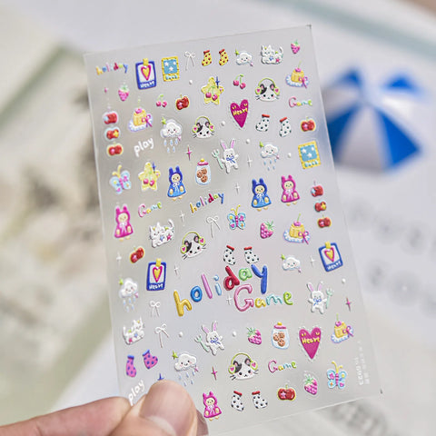 Rainy Cat Nail Stickers | Kawaii Doodle Nail Art Decals - to5923 variant image