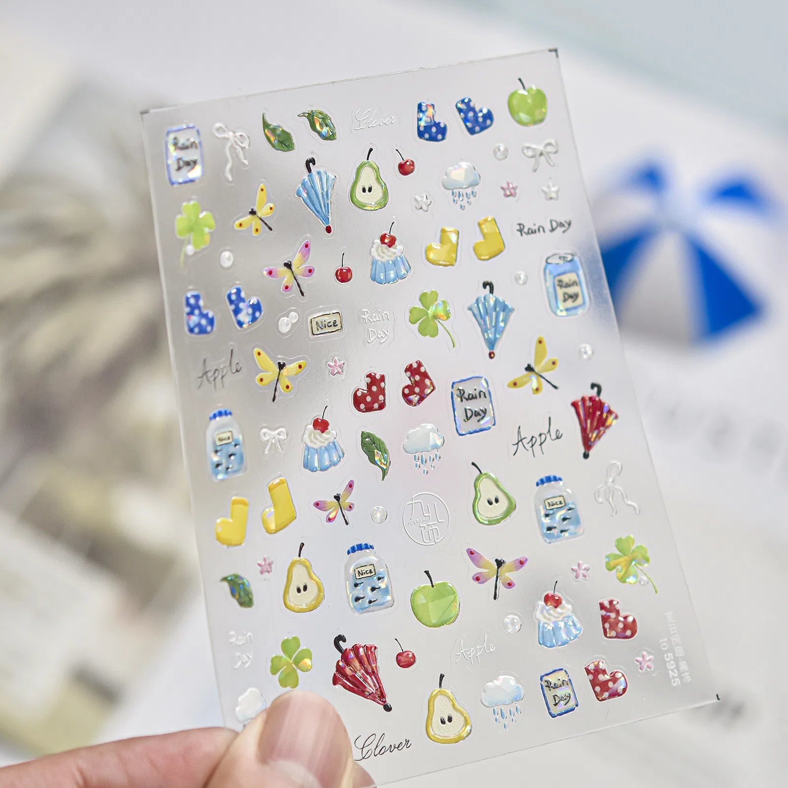 Rainy Cat Nail Stickers | Kawaii Doodle Nail Art Decals - to5925 variant image
