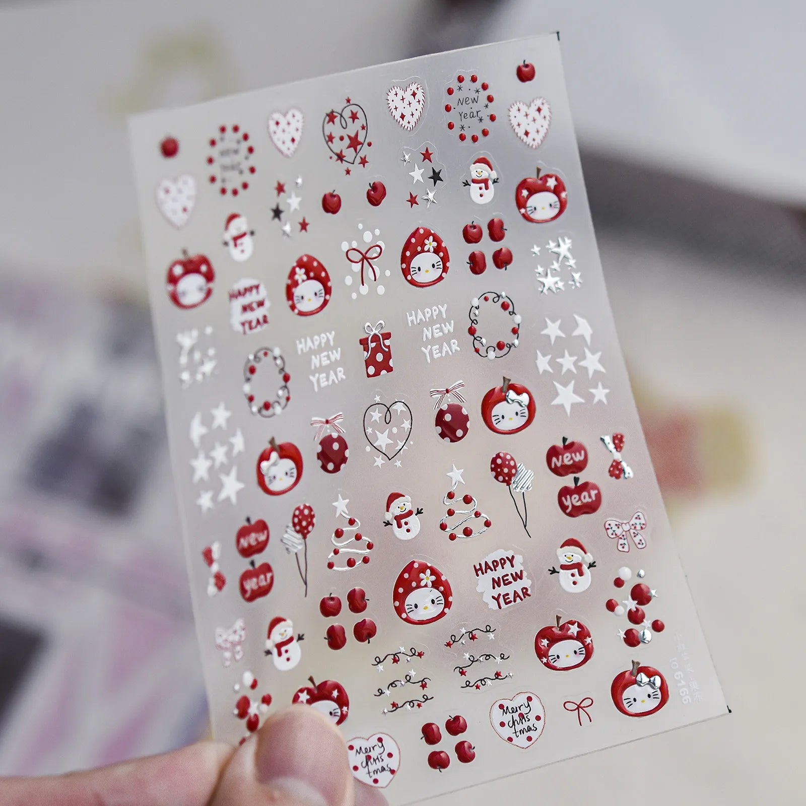 Red Apple Christmas Nail Stickers | Jelly Holiday Nail Art Decals image