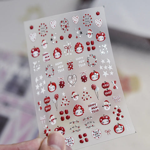 Red Apple Christmas Nail Stickers | Jelly Holiday Nail Art Decals image