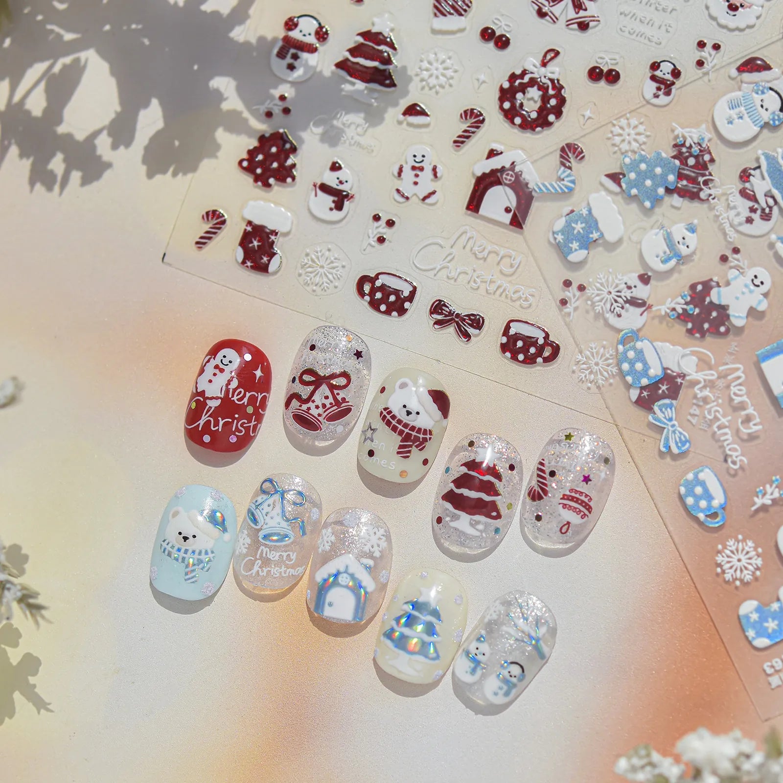 Red Blue Christmas Nail Stickers | Cute Winter Nail Art Decals - image 1