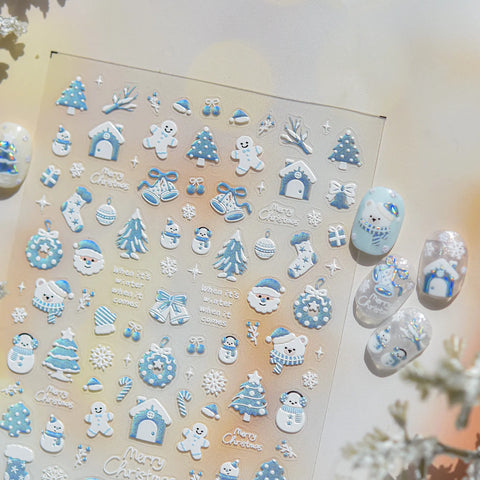 Red Blue Christmas Nail Stickers | Cute Winter Nail Art Decals - image 2