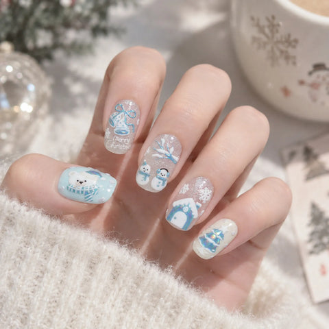 Red Blue Christmas Nail Stickers | Cute Winter Nail Art Decals - image 3