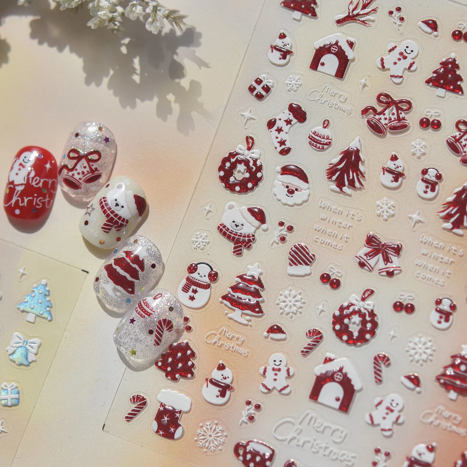 Red Blue Christmas Nail Stickers | Cute Winter Nail Art Decals - image 4