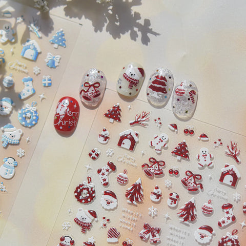 Red Blue Christmas Nail Stickers | Cute Winter Nail Art Decals - image 5