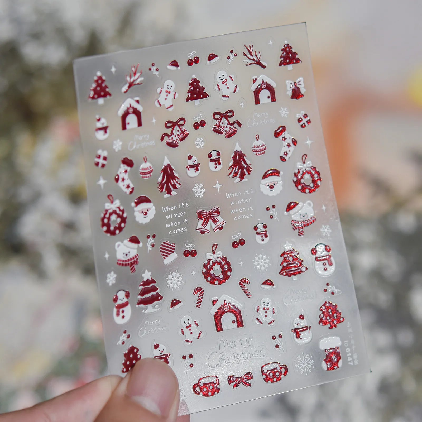 Red Blue Christmas Nail Stickers | Cute Winter Nail Art Decals image