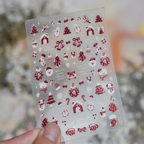 Red Blue Christmas Nail Stickers | Cute Winter Nail Art Decals image