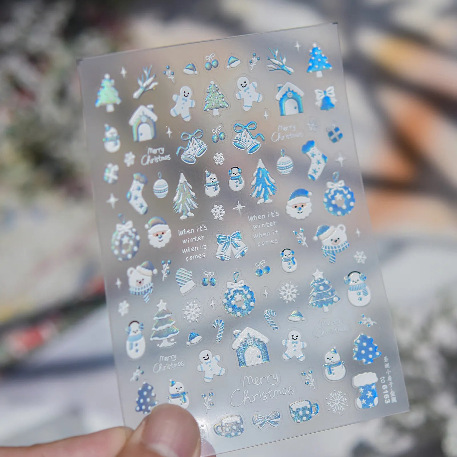 Red Blue Christmas Nail Stickers | Cute Winter Nail Art Decals image