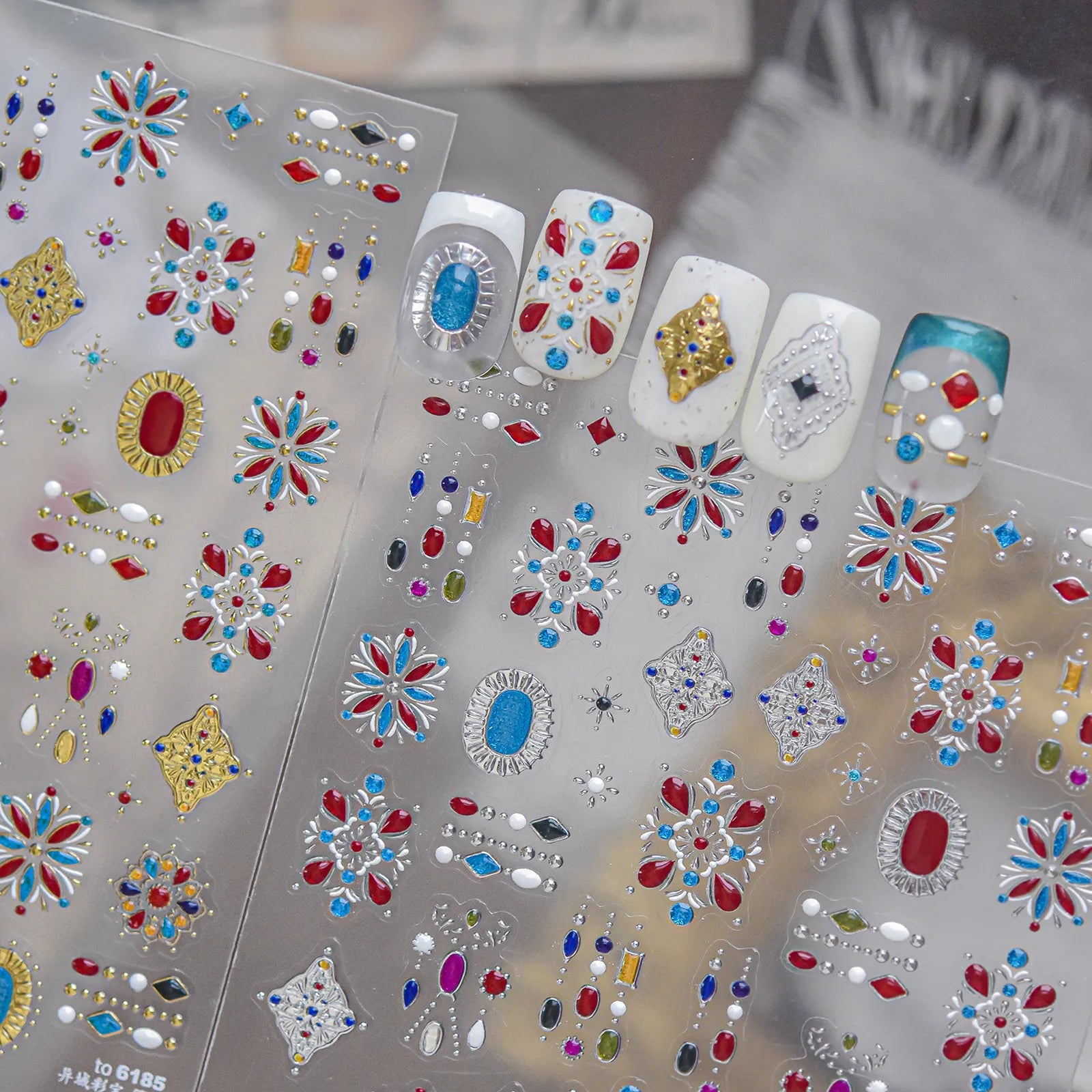 Red Blue Gem Nail Stickers - nail art product image 2
