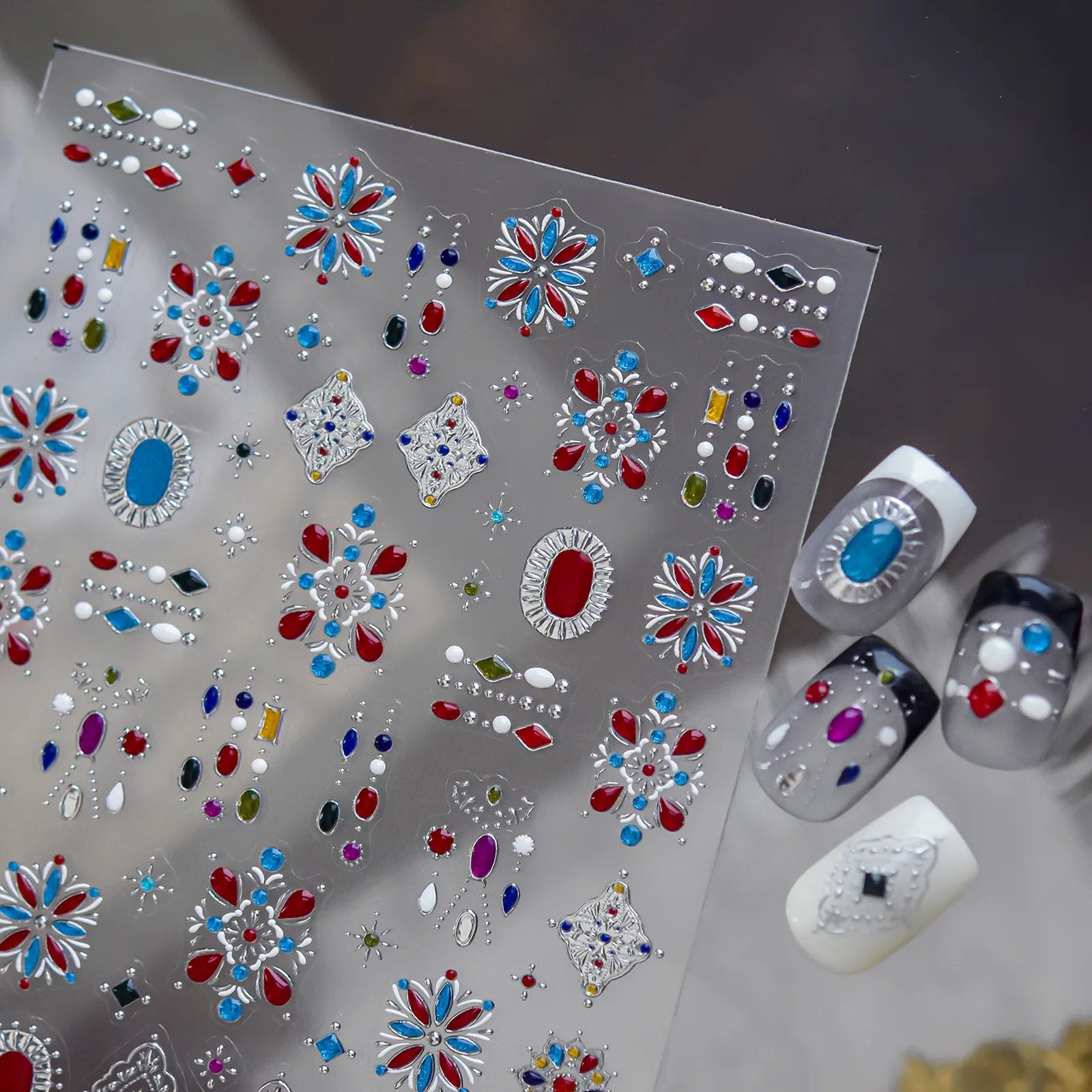 Red Blue Gem Nail Stickers - nail art product image 3