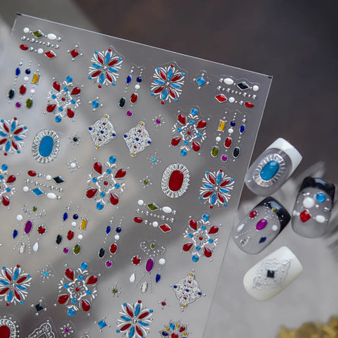 Red Blue Gem Nail Stickers - nail art product image 3