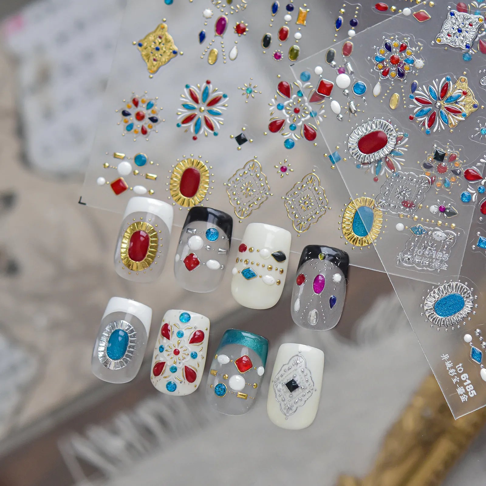 Red Blue Gem Nail Stickers - nail art product image 4