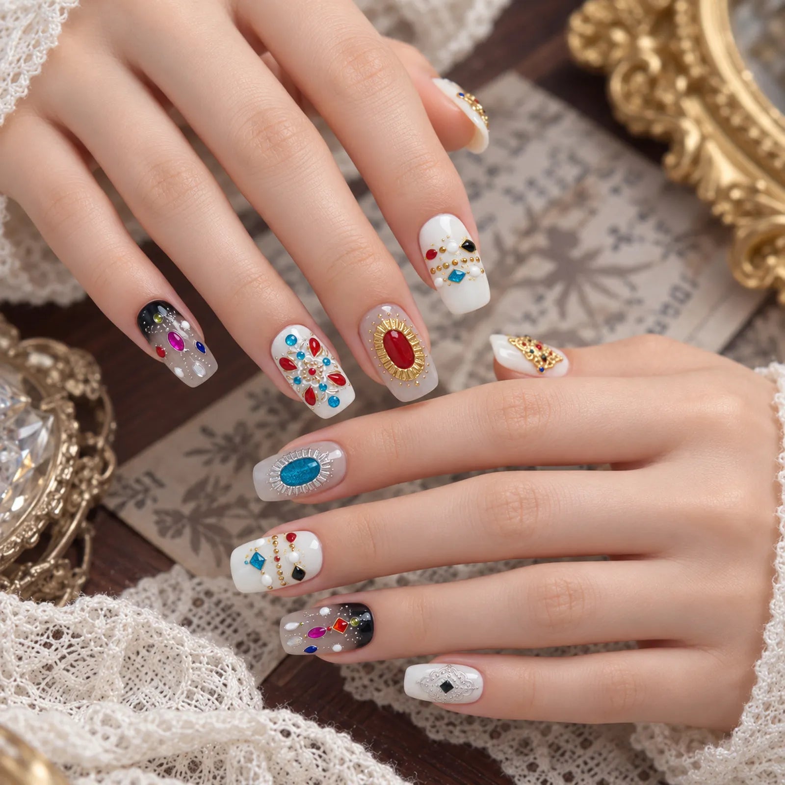 Red Blue Gem Nail Stickers - nail art product image 5