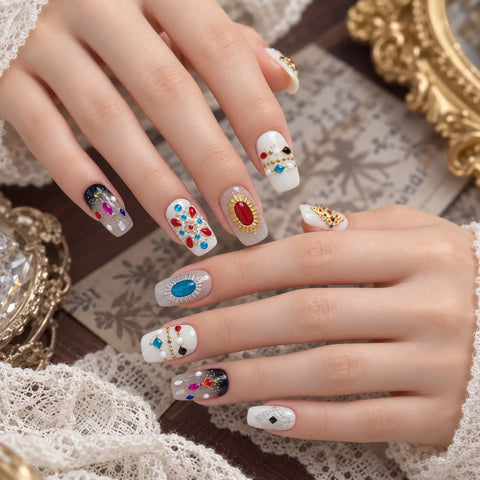 Red Blue Gem Nail Stickers - nail art product image 5