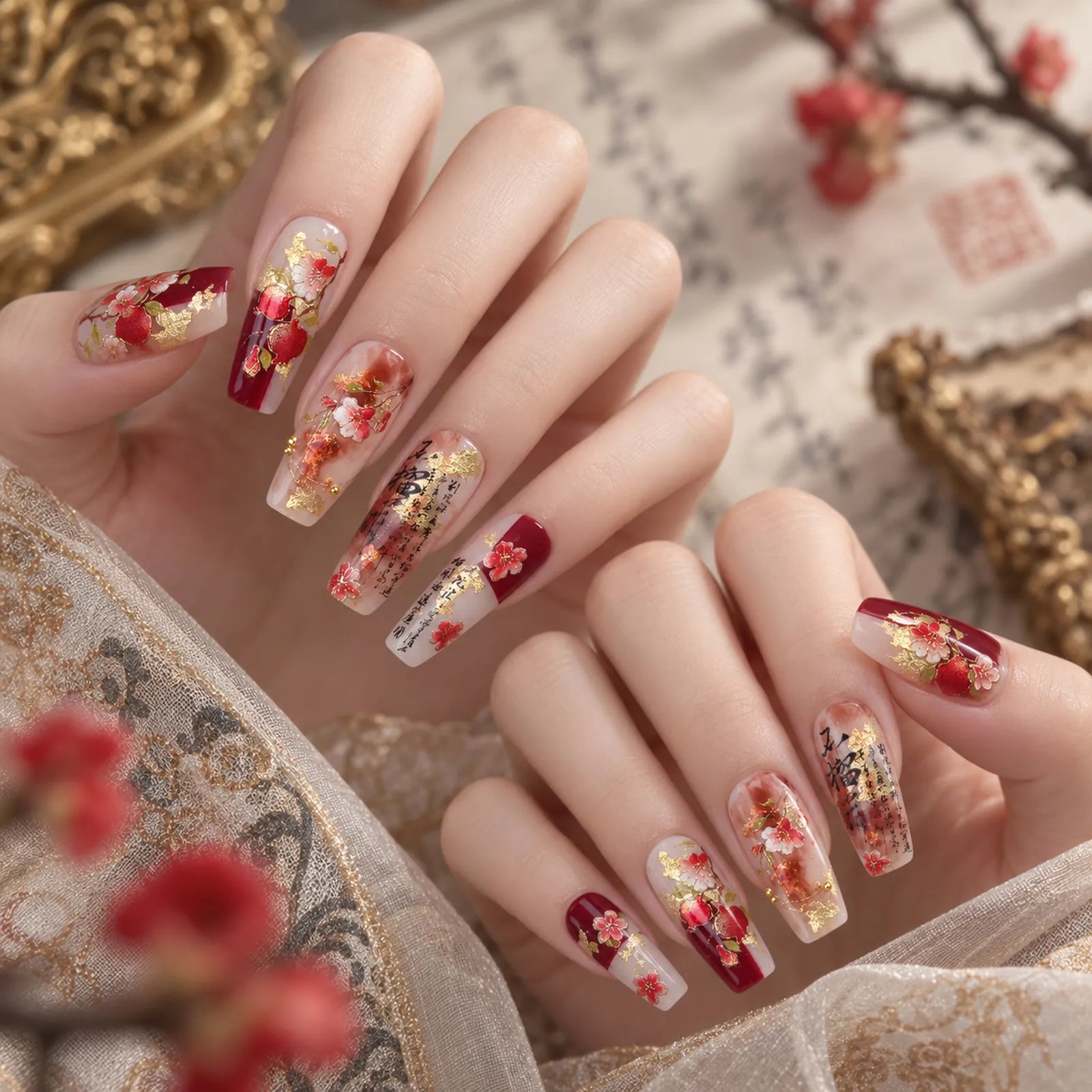 Red Christmas Village Nail Stickers | Metallic Holiday Nail Art Decals - image 2