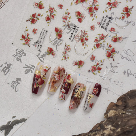 Red Christmas Village Nail Stickers | Metallic Holiday Nail Art Decals - image 3