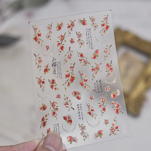 Red Christmas Village Nail Stickers | Metallic Holiday Nail Art Decals image