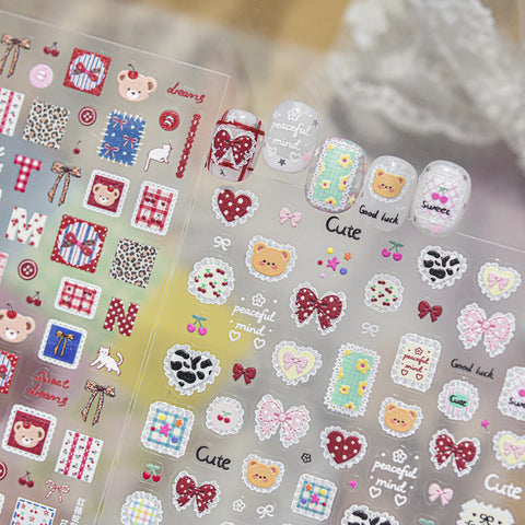 Red Plaid Patch Nail Stickers | Sweet Kawaii Nail Art Decals - image 1