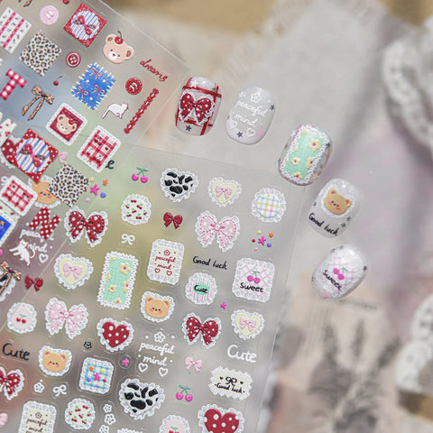 Red Plaid Patch Nail Stickers | Sweet Kawaii Nail Art Decals - image 4