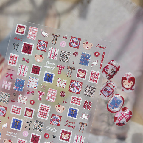 Red Plaid Patch Nail Stickers | Sweet Kawaii Nail Art Decals - image 5