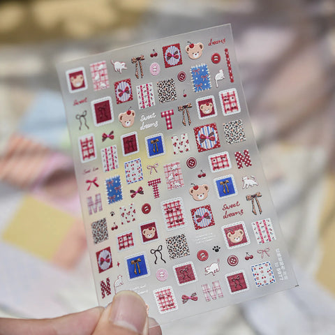 Red Plaid Patch Nail Stickers | Sweet Kawaii Nail Art Decals - to5977 variant image