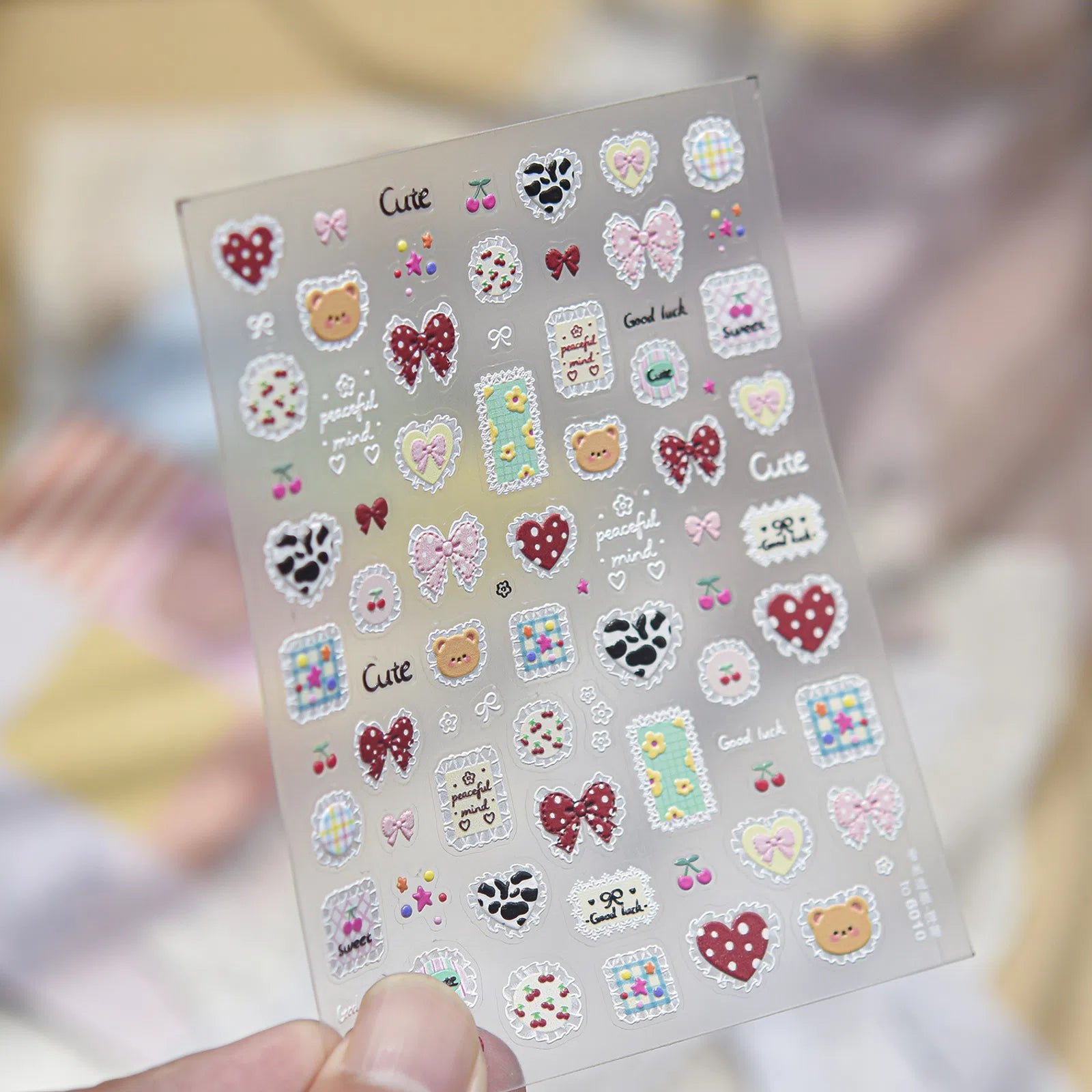Red Plaid Patch Nail Stickers | Sweet Kawaii Nail Art Decals - to6010 variant image