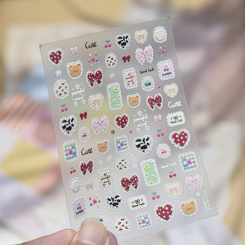 Red Plaid Patch Nail Stickers | Sweet Kawaii Nail Art Decals - to6010 variant image