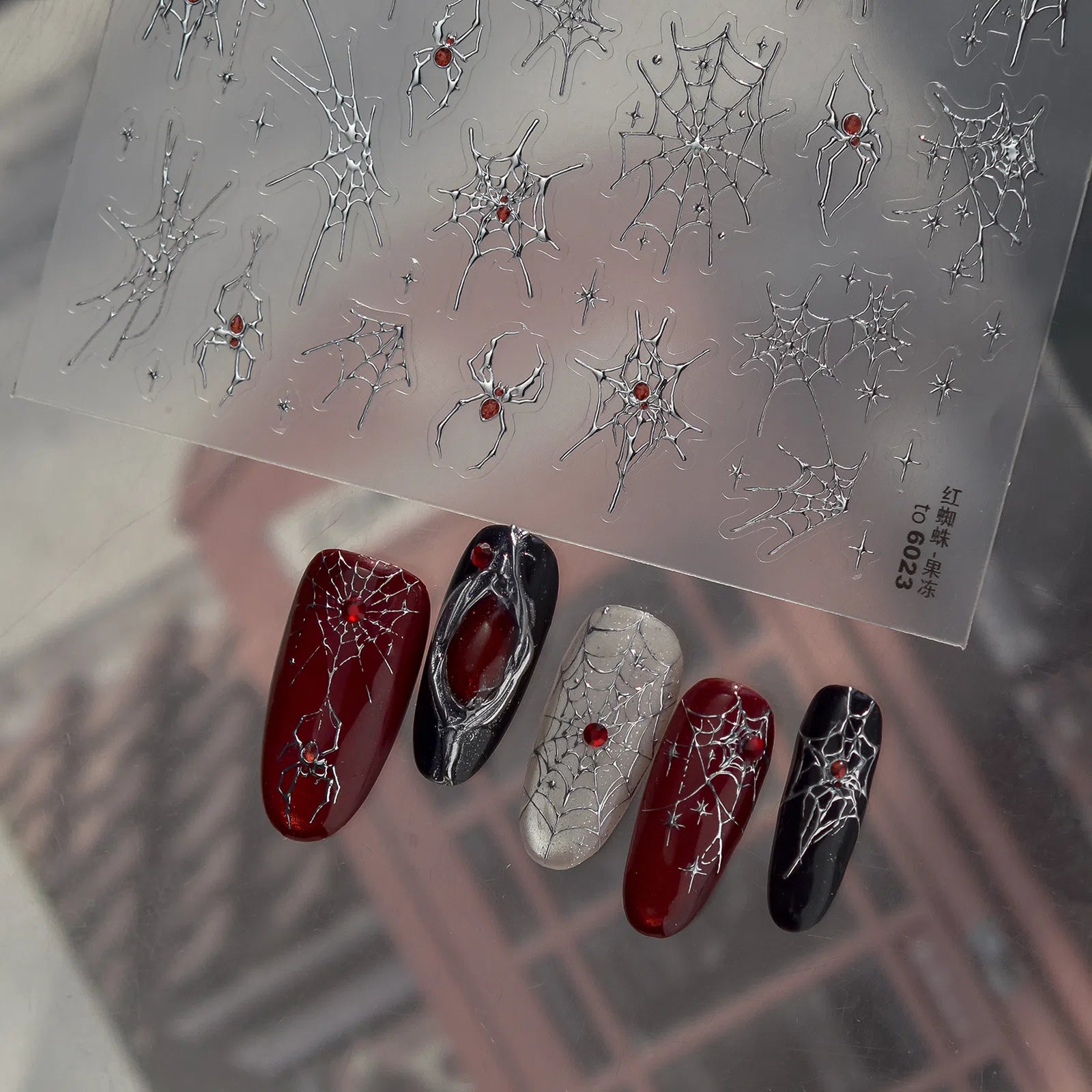 Red Spider Nail Stickers | Dark Grunge Nail Art Decals - image 2