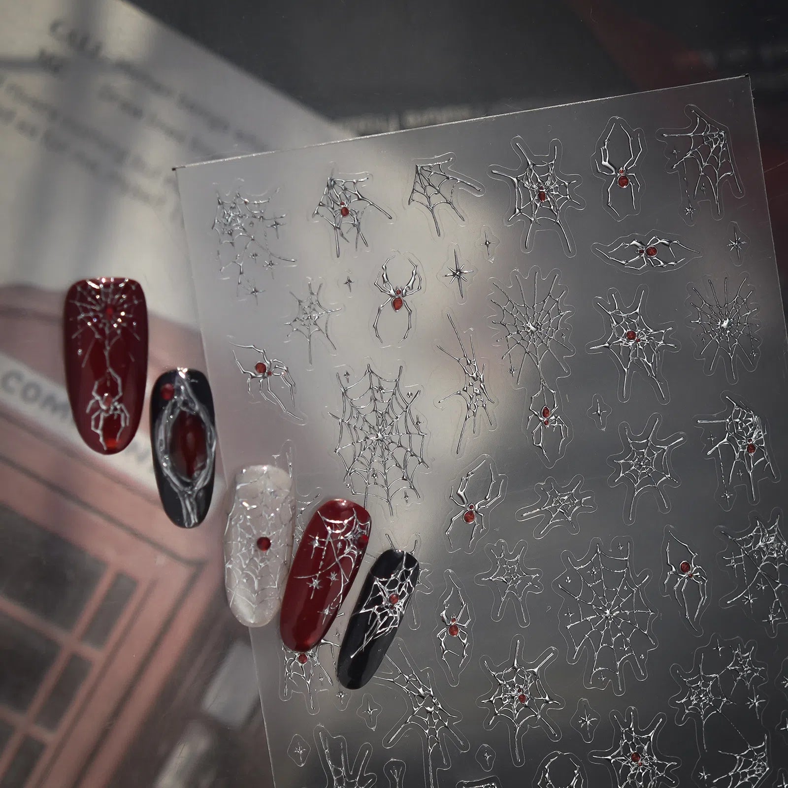 Red Spider Nail Stickers | Dark Grunge Nail Art Decals - image 4